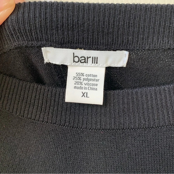 Bar III crewneck metallic embellished net long sleeves sleeves Black pullover L - Picture 3 of 8